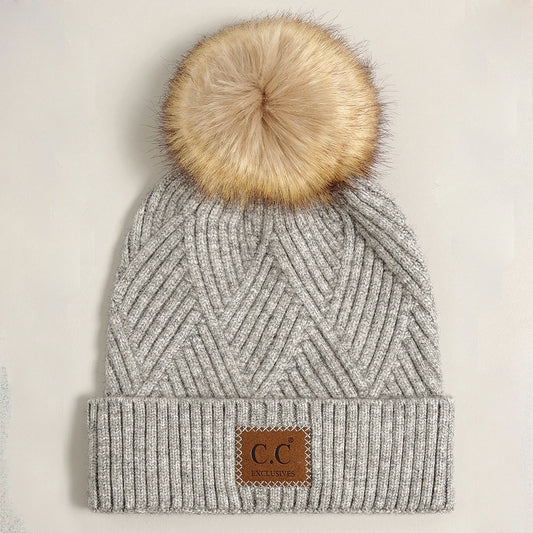 Cuff Beanie Hat With PomPom