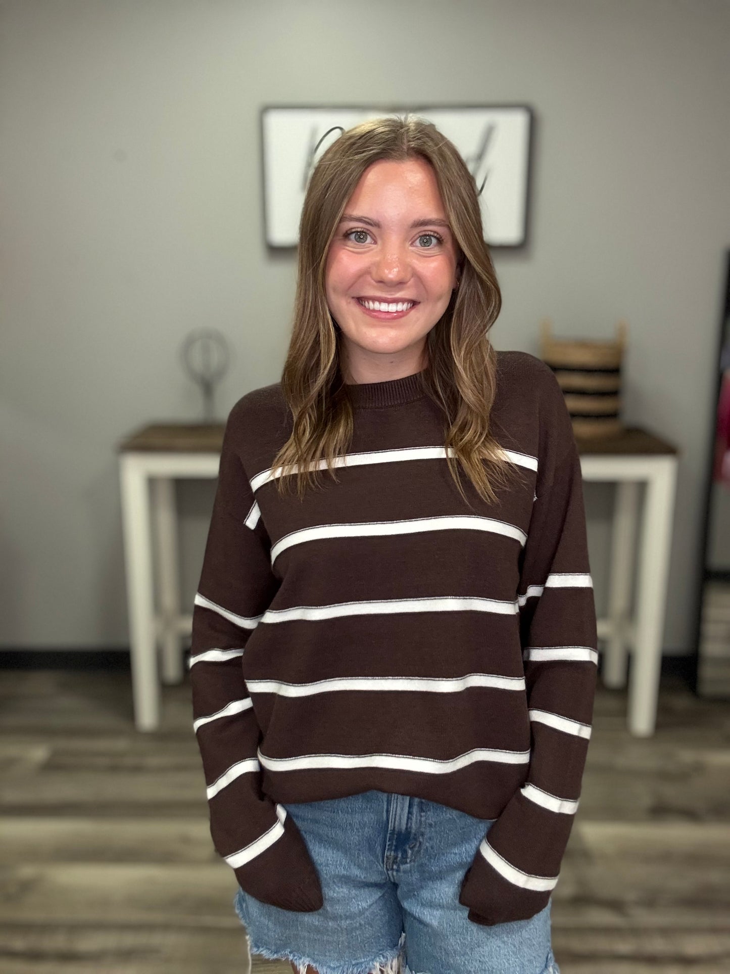 Zenana Fifth Avenue Striped Crewneck