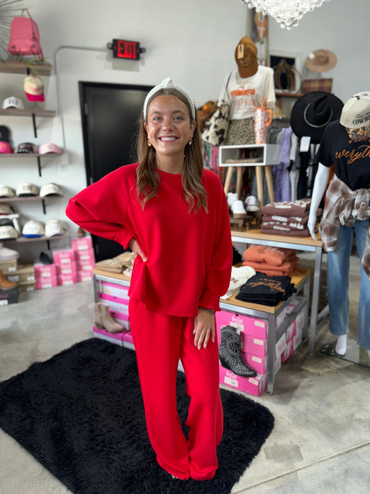 Zenana Scuba Crewneck Pullover & Pants 2 Piece Set