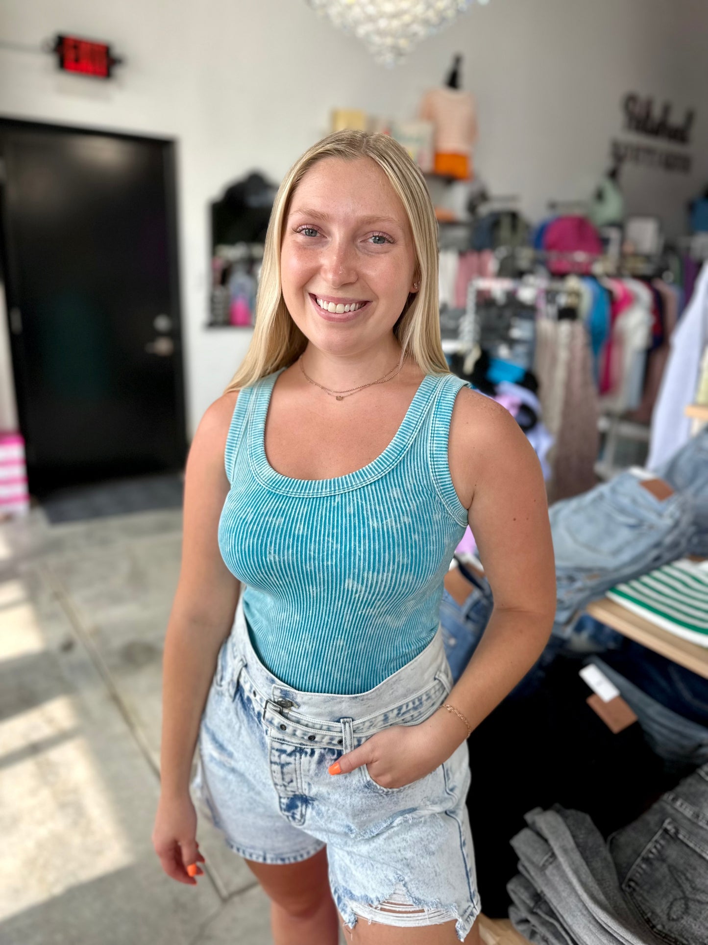 Zenana Washed Ribbed Cropped Tank Top