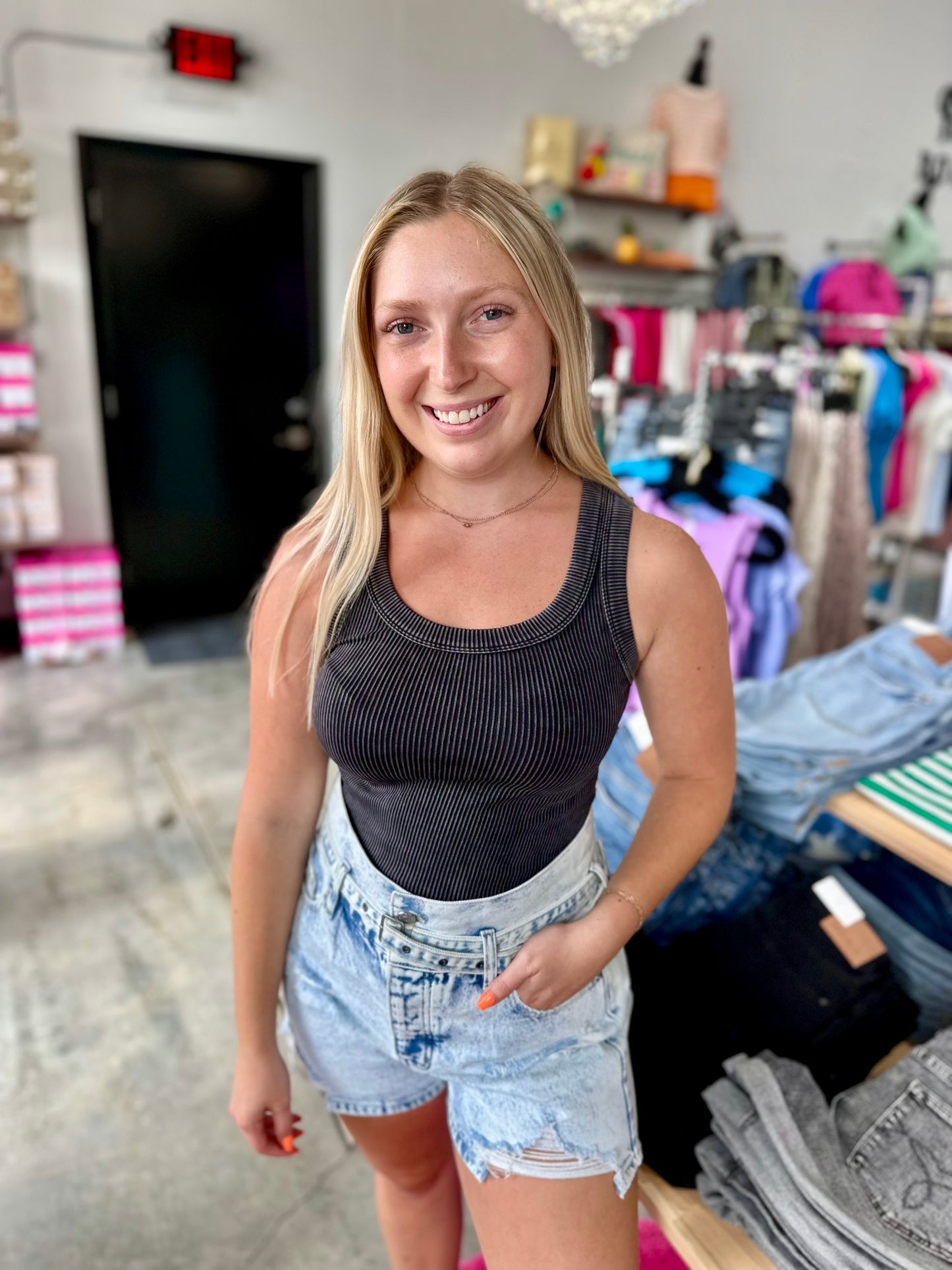 Zenana Washed Ribbed Cropped Tank Top