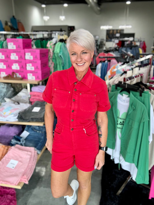 Judy Blue Red Short Sleeve Romper