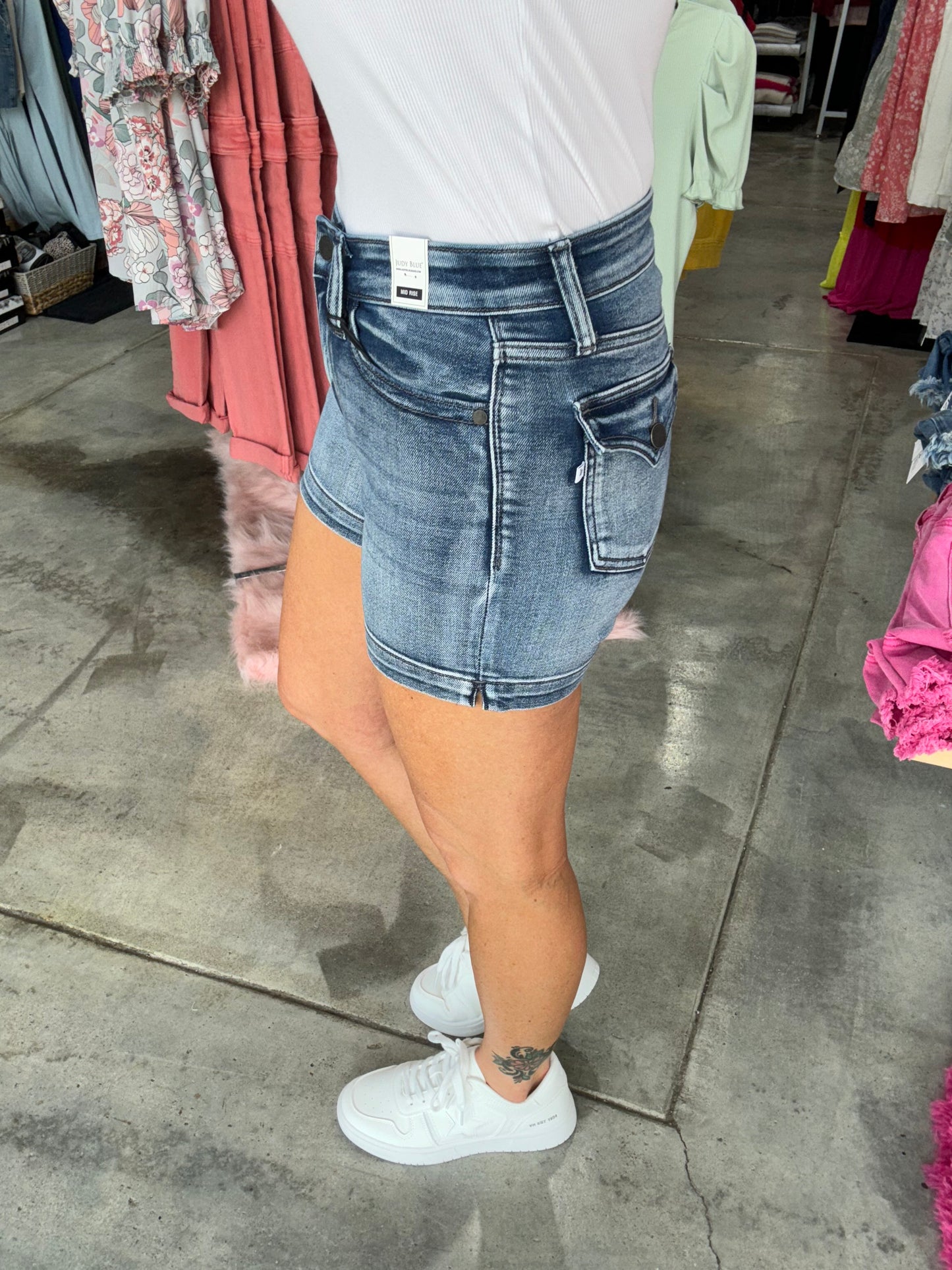 Judy Blue Mid-Rise Faux Flap Pocket Denim Shorts