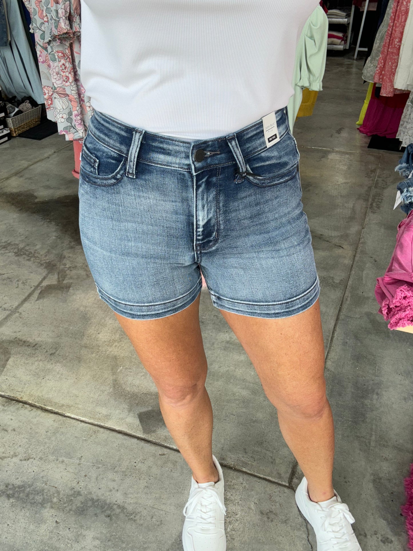 Judy Blue Mid-Rise Faux Flap Pocket Denim Shorts