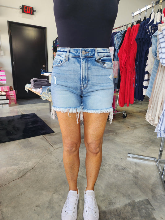 Zenana Raw Frayed Hem Ripped Denim Shorts