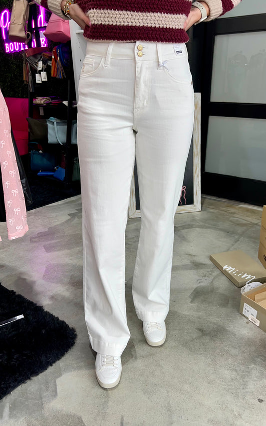 Judy Blue HW Double Button Embroidery Trouser Wide Leg Jeans