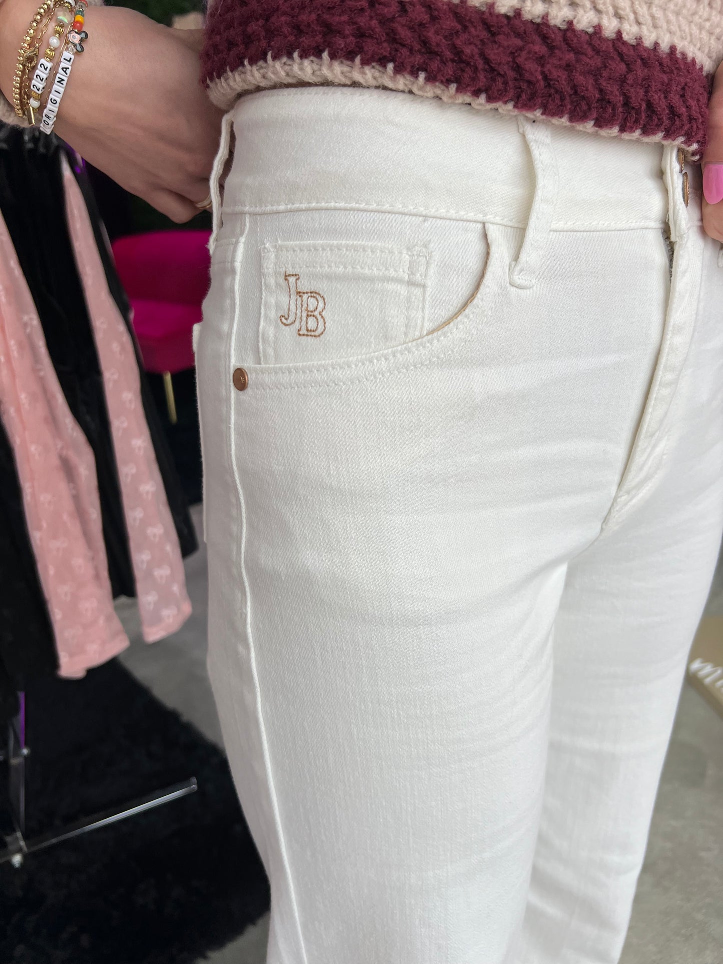 Judy Blue HW Double Button Embroidery Trouser Wide Leg Jeans