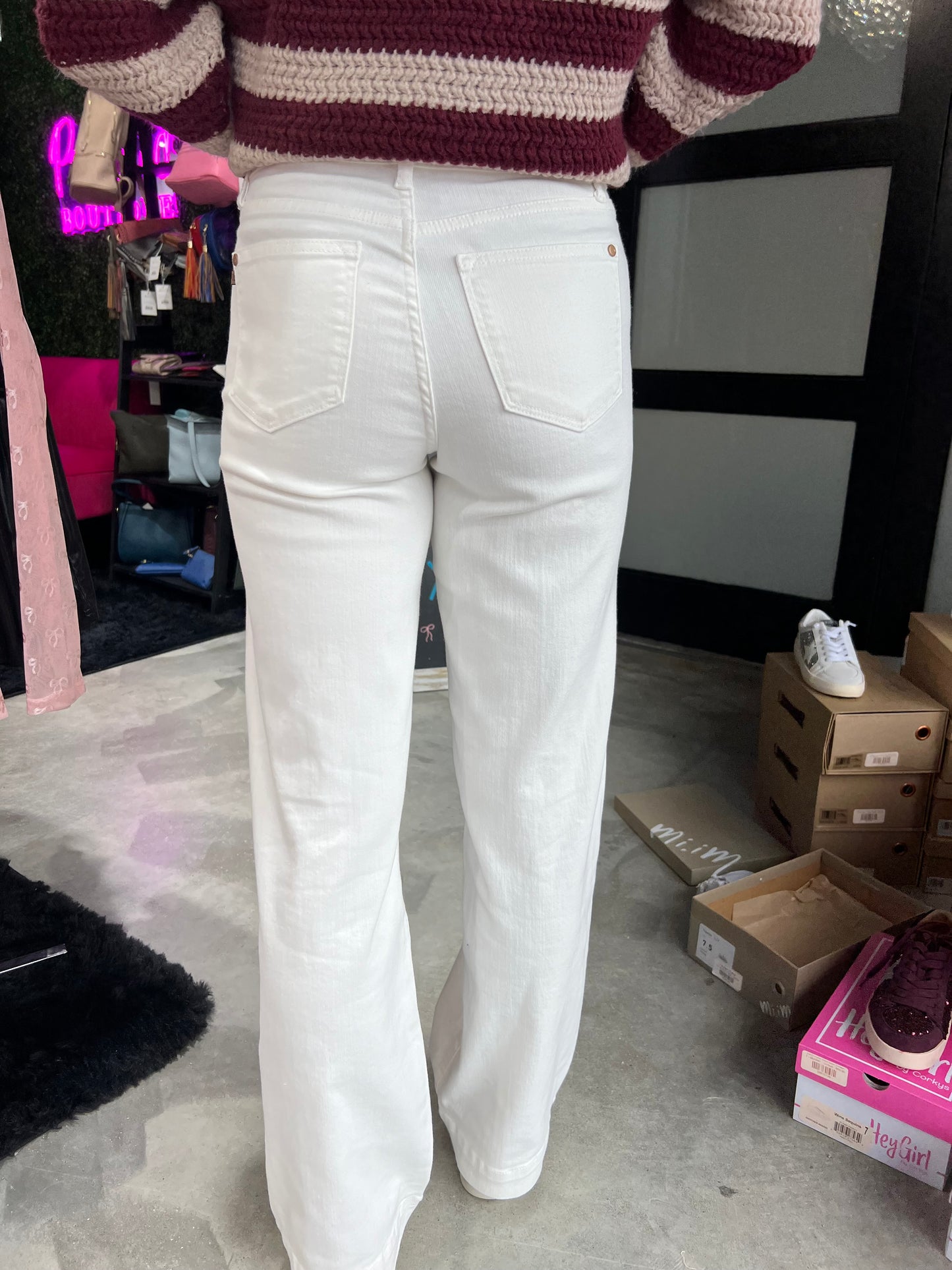 Judy Blue HW Double Button Embroidery Trouser Wide Leg Jeans