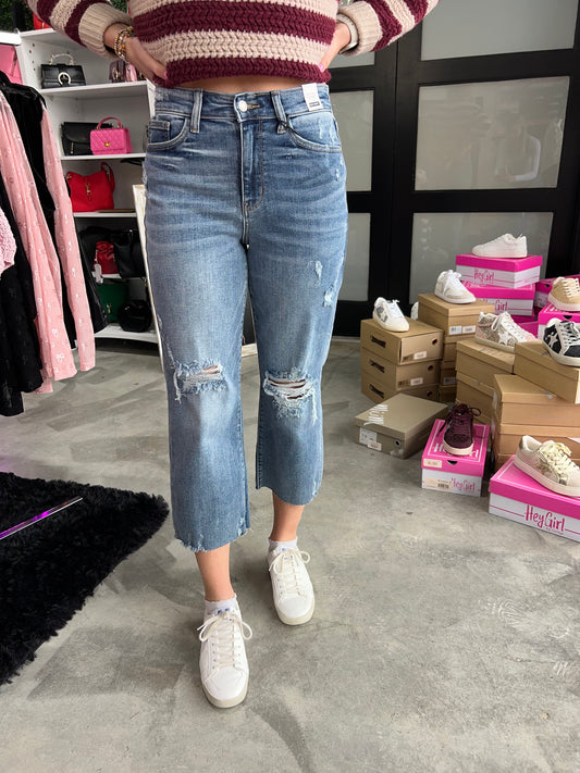 Judy Blue High Waist Destructed Wide Leg Crop Jeans