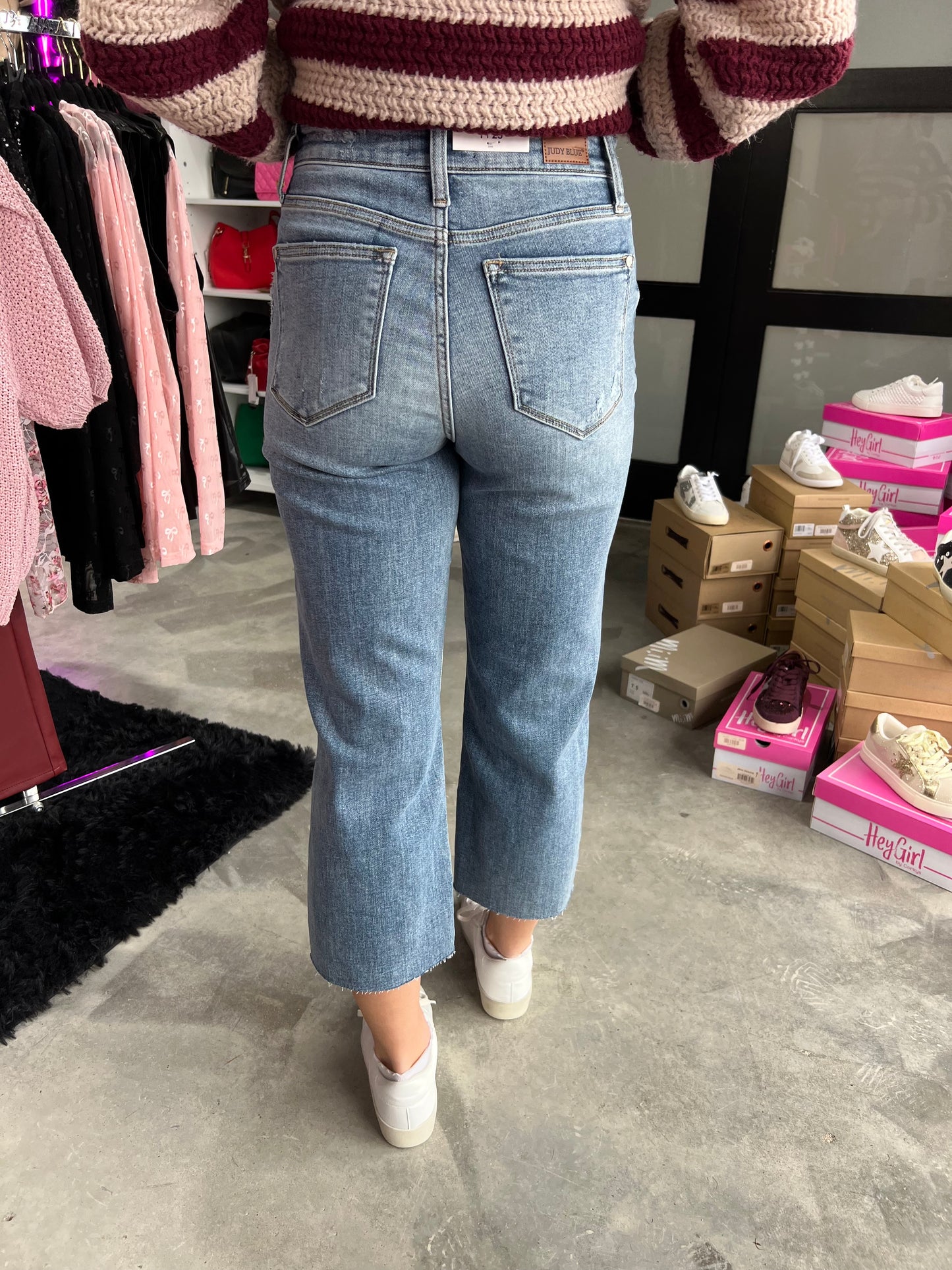 Judy Blue High Waist Destructed Wide Leg Crop Jeans