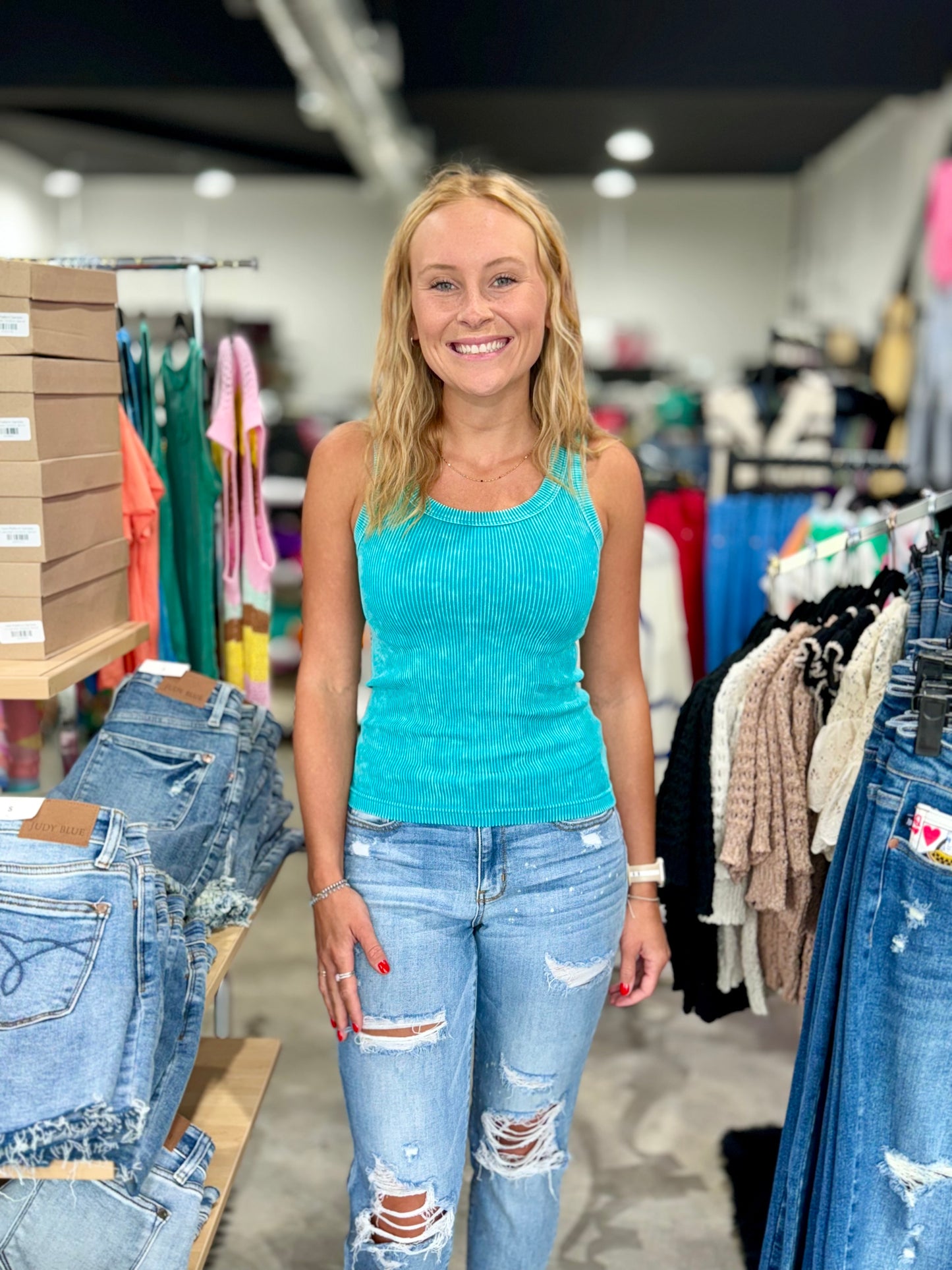 Zenana Washed Ribbed Cropped Tank Top