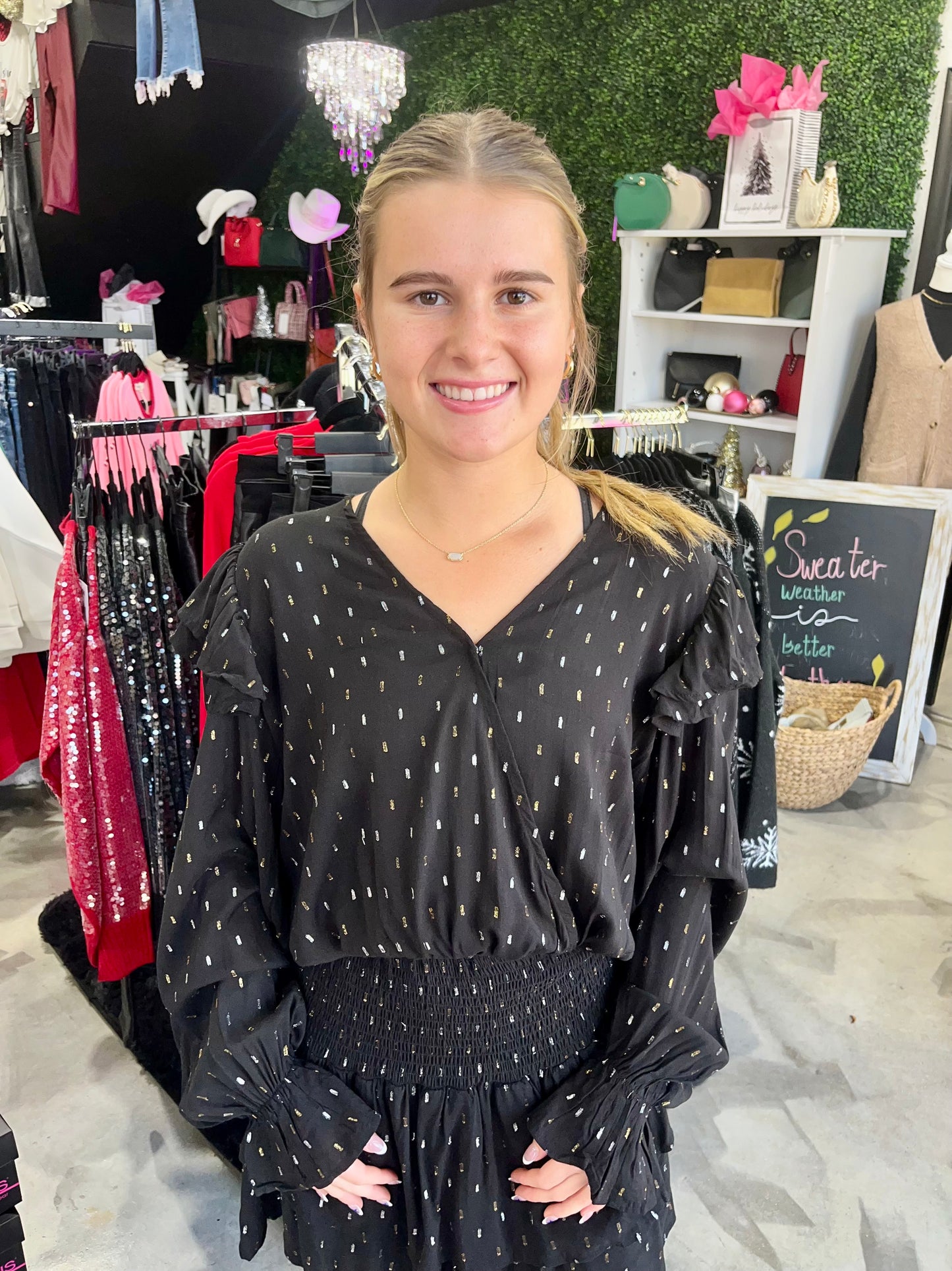 Metallic Dash Long Sleeve Top