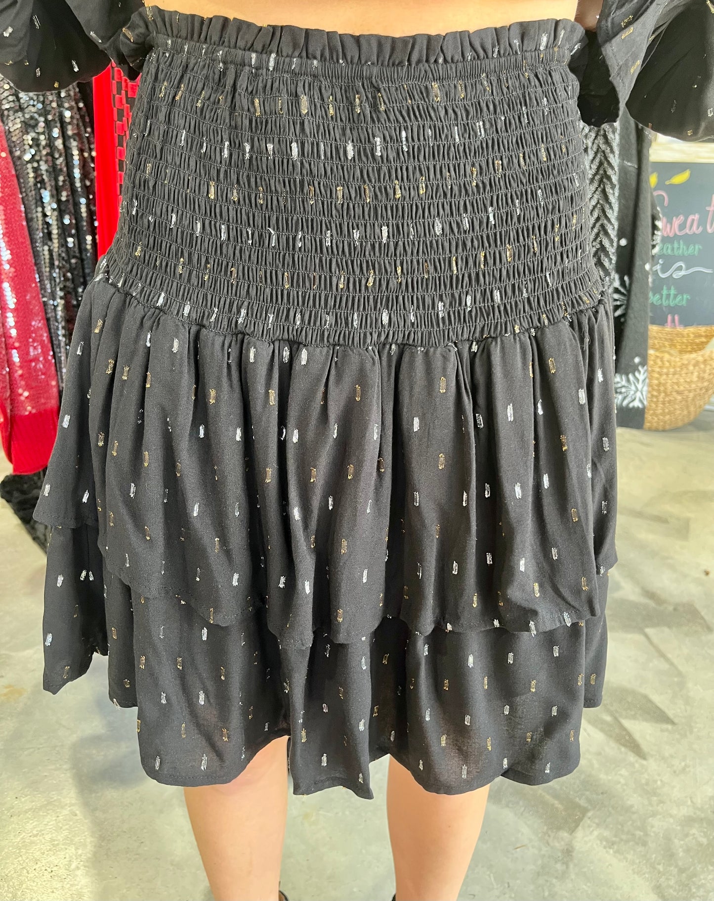 Metallic Dash Ruffle Mini Skirt