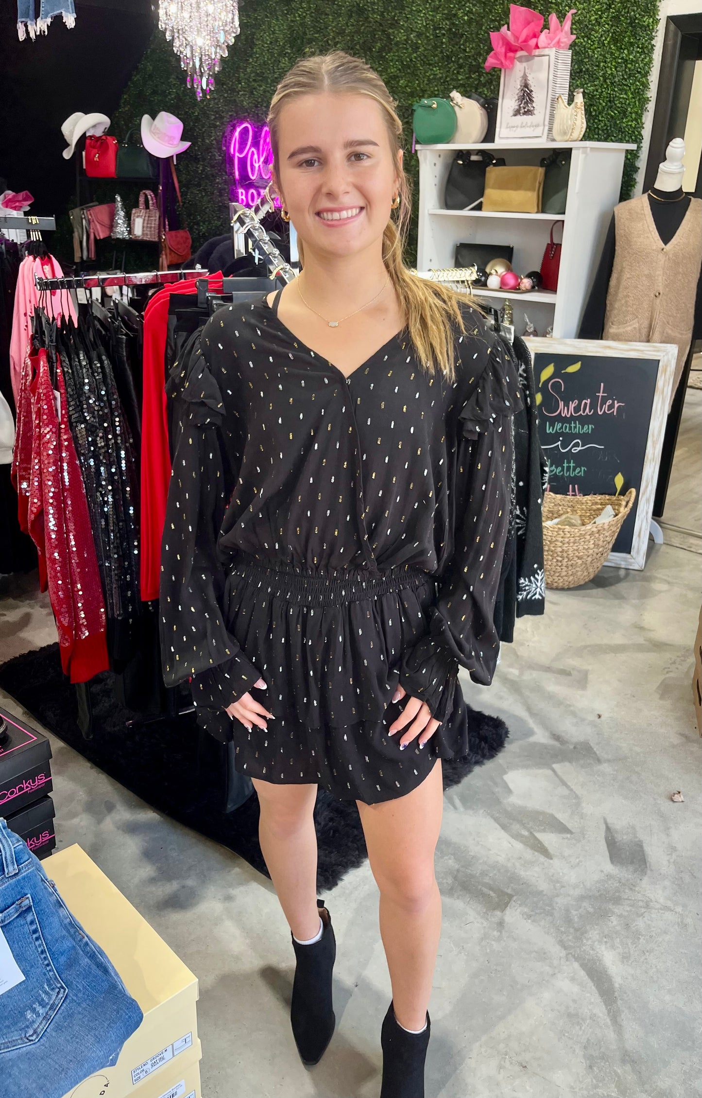 Metallic Dash Long Sleeve Top