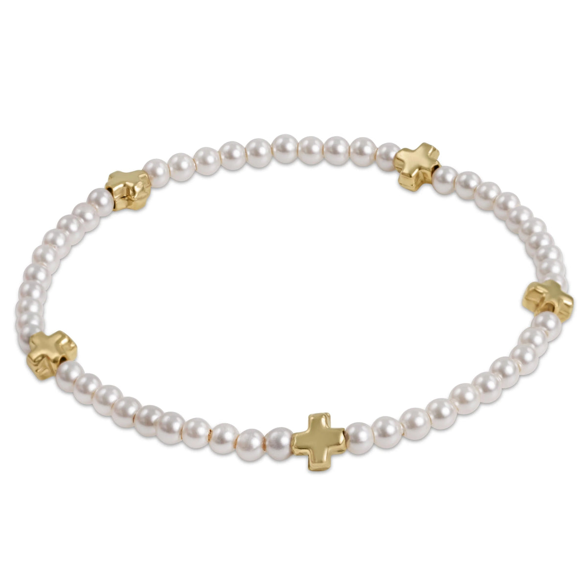 enewton egirl Signature Cross 3mm Pearl Bracelet - Gold