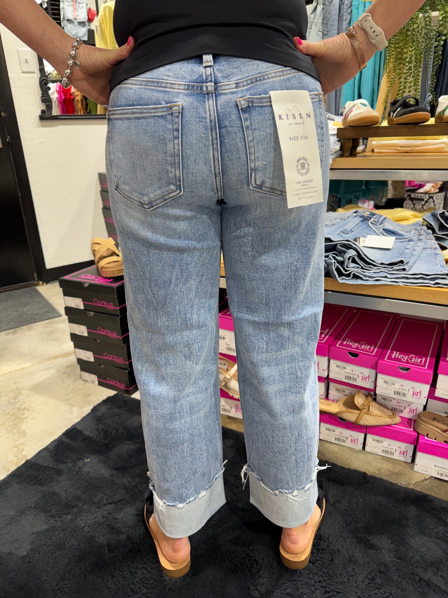 Risen High Rise Crop Boyfriend Cuffed Jeans