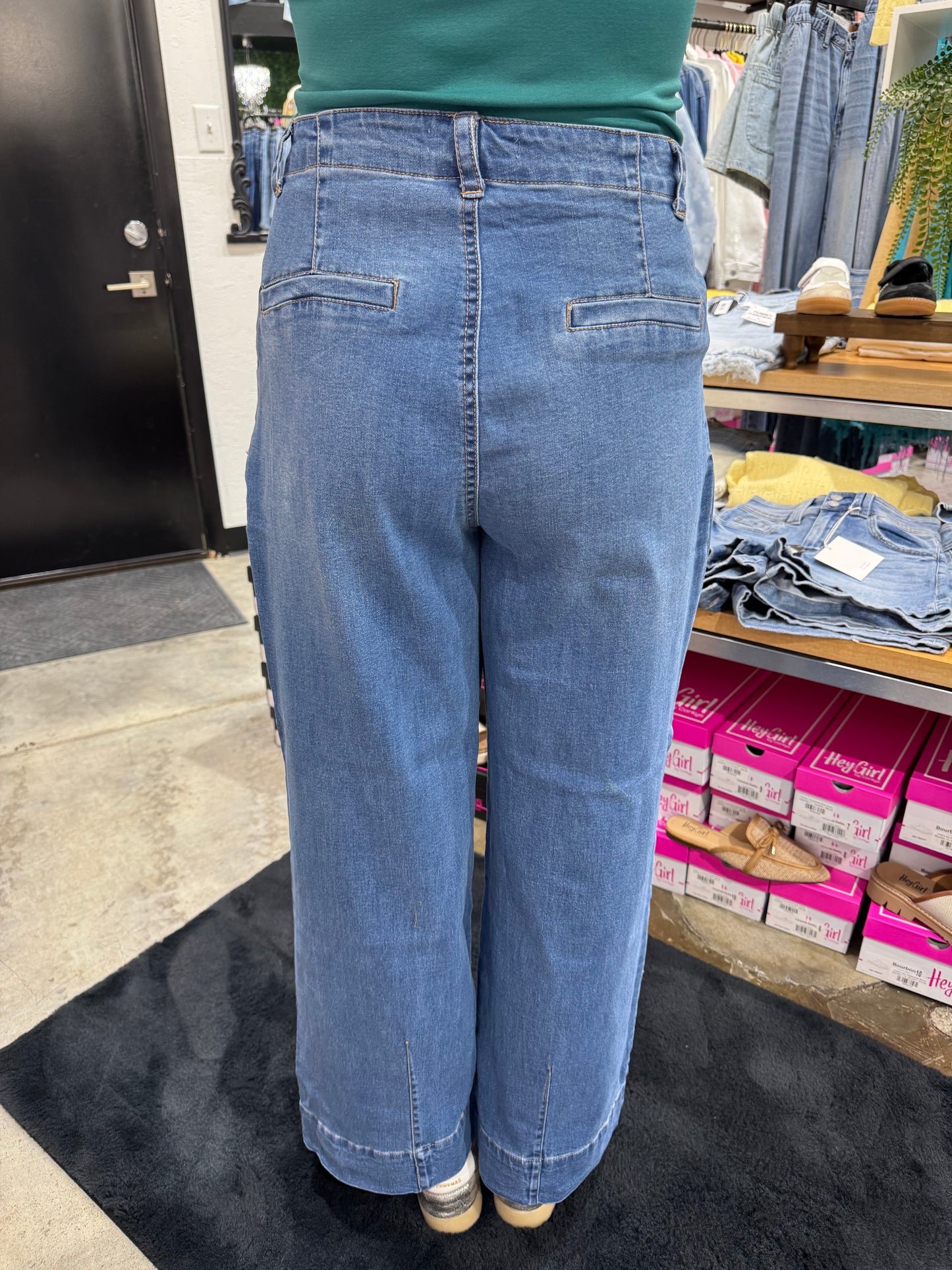 Risen Slouchy Wide Leg Pleated Denim Jeans