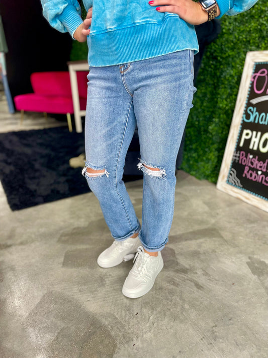 Risen High Rise Ankle Slim Straight Jeans