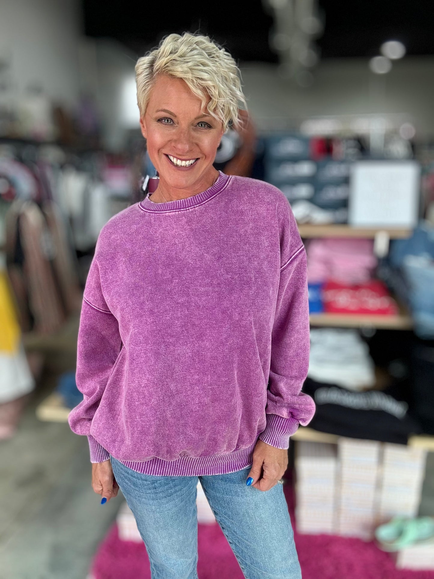 Zenana Acid Wash Fleece Oversized Pullover