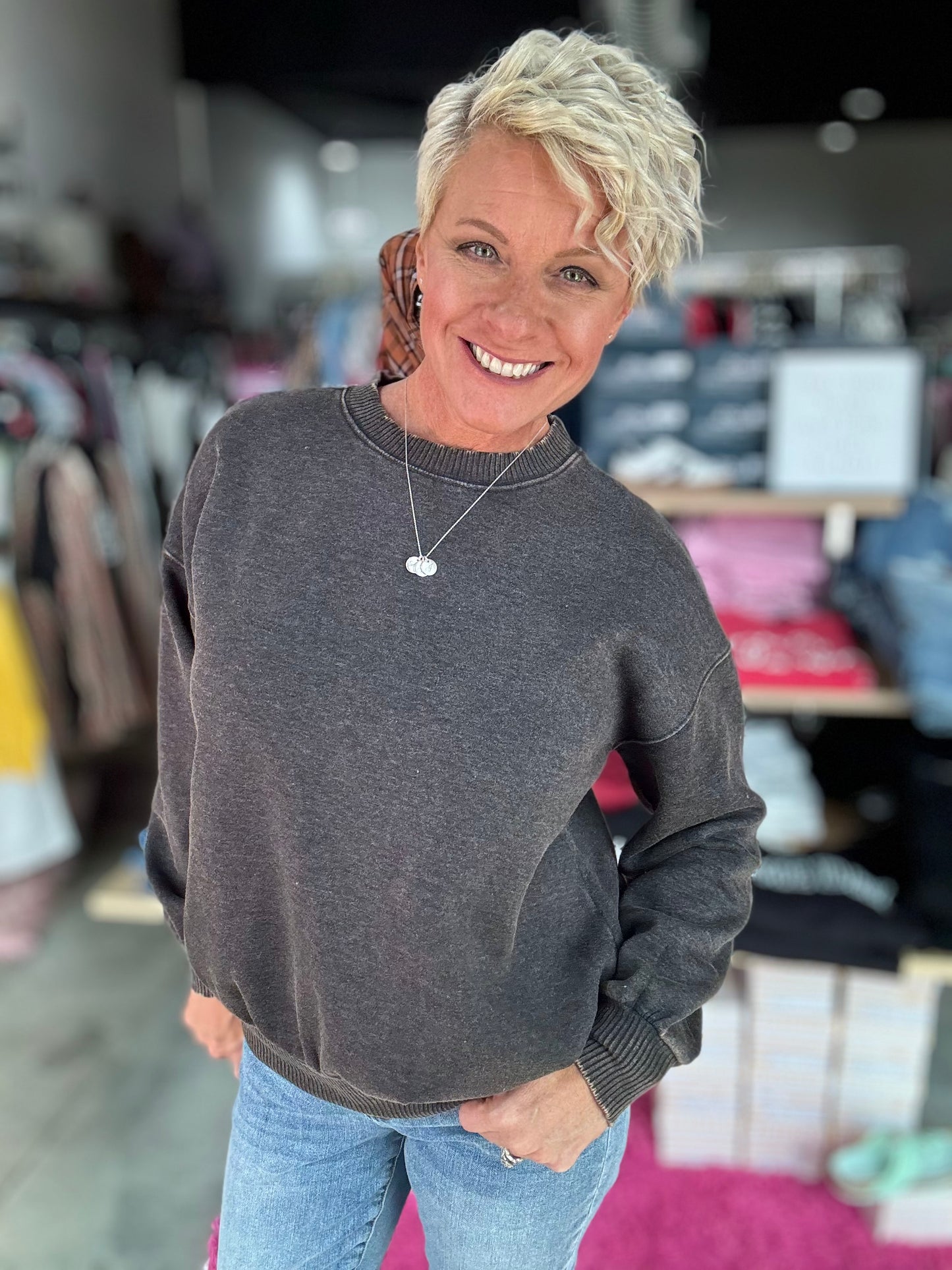 Zenana Acid Wash Fleece Oversized Pullover