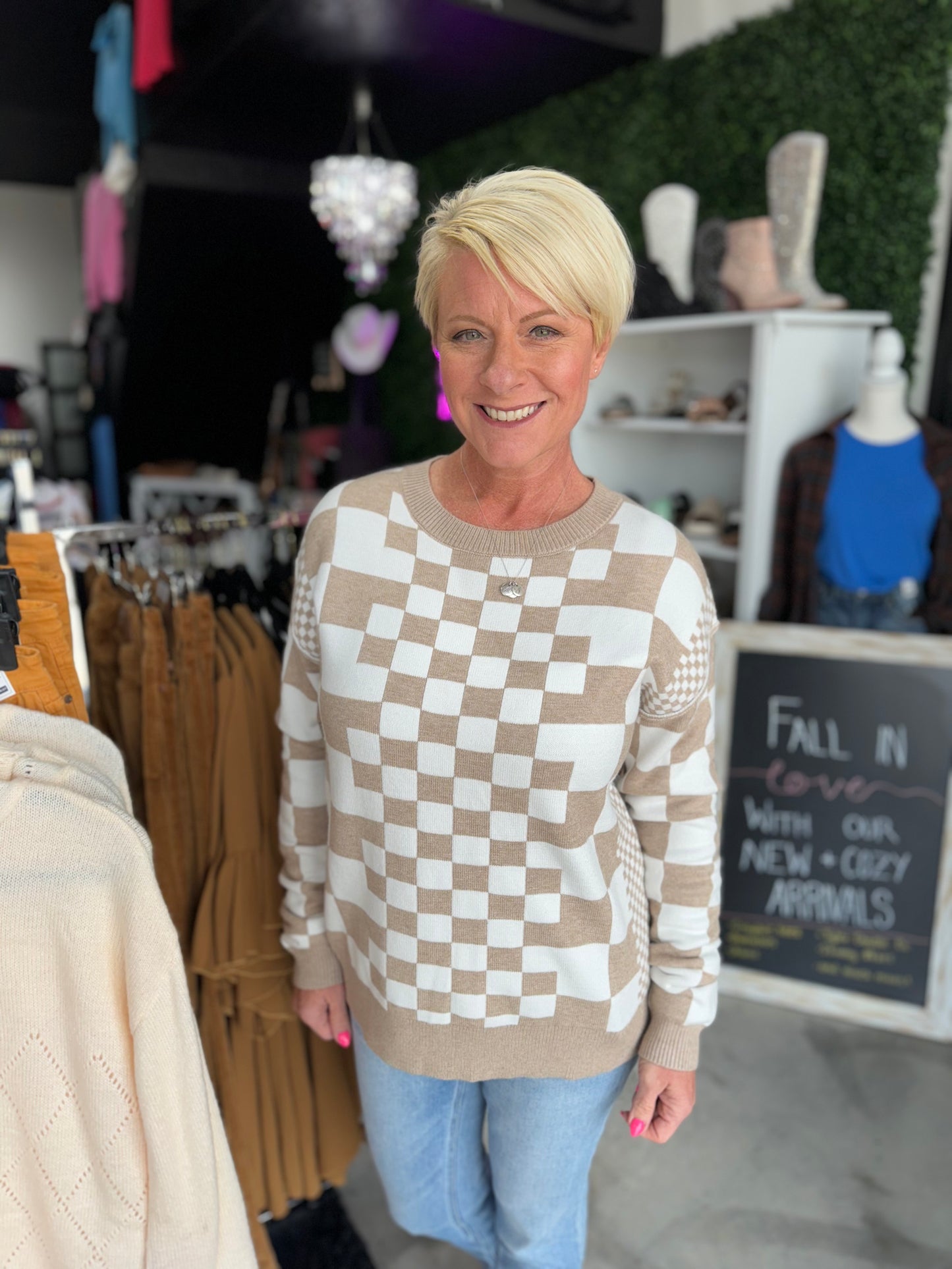 Checks All The Squares Sweater