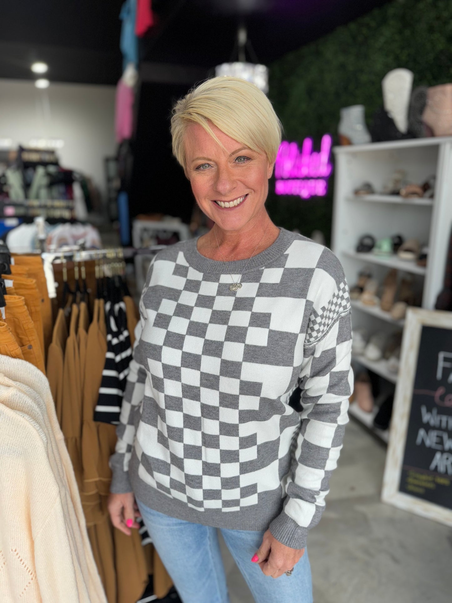 Checks All The Squares Sweater