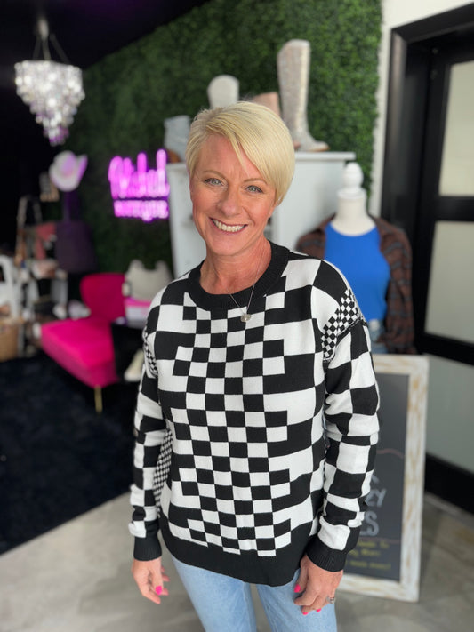 Checks All The Squares Sweater