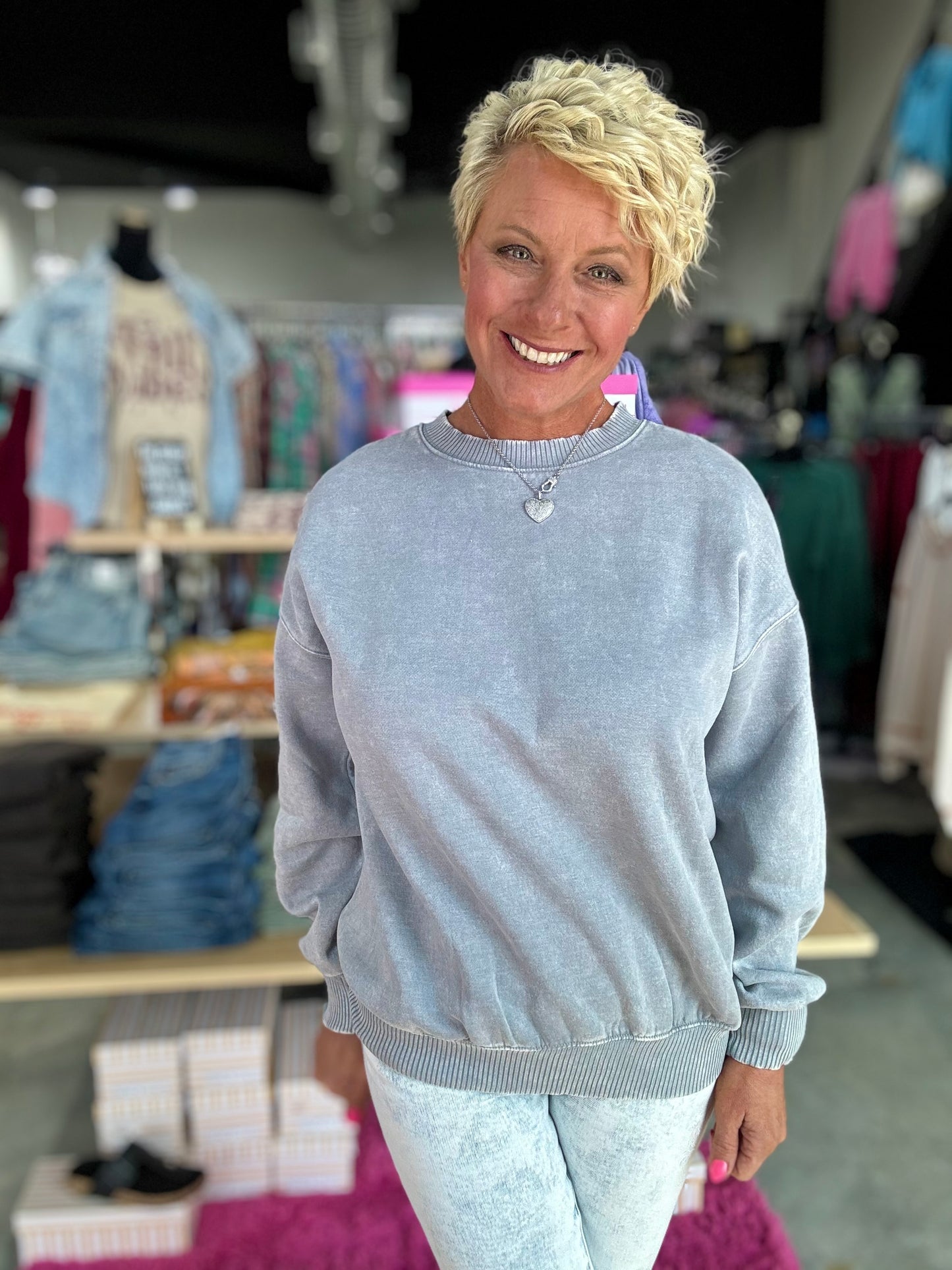 Zenana Acid Wash Fleece Oversized Pullover