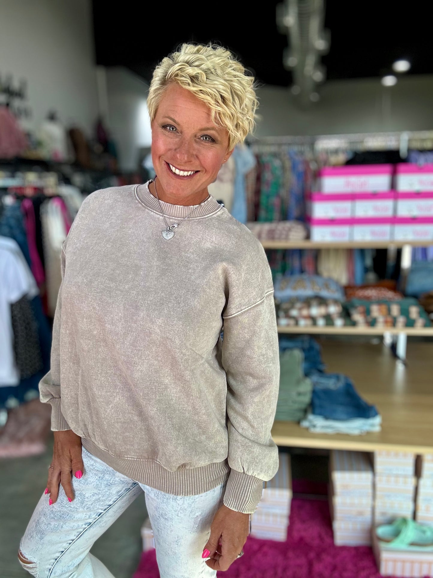 Zenana Acid Wash Fleece Oversized Pullover