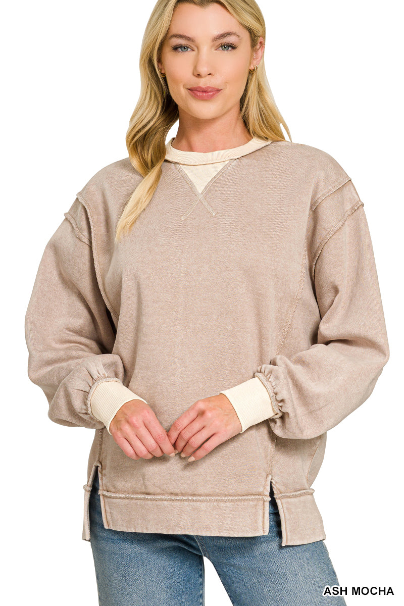 The Fleece Acid Washed Contrast Trim Sweatshirt