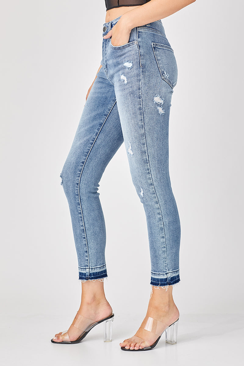 Risen Mid Rise Shadow Hem Girlfriend Skinny Jeans