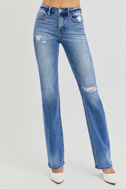 Risen High Rise Ankle Straight Denim Jeans