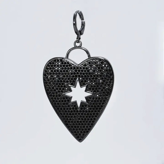Black Pave Heart With Star Shape Charm