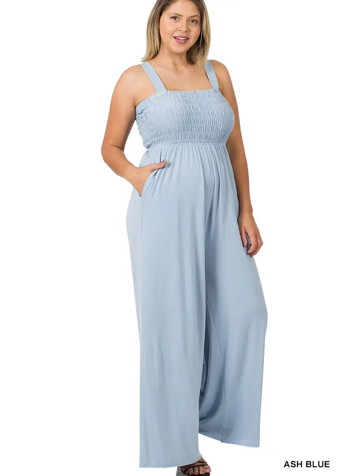 Smocked Top Jumpsuit-Plus