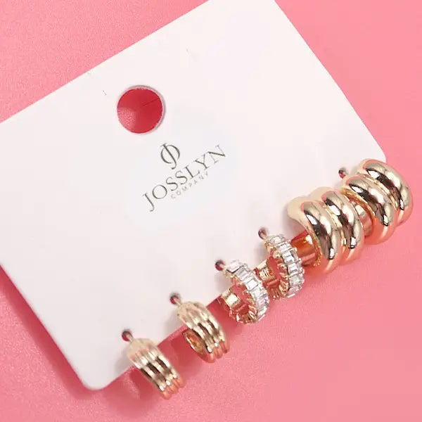 Trio Huggie Rhinestone Hoop Earrings