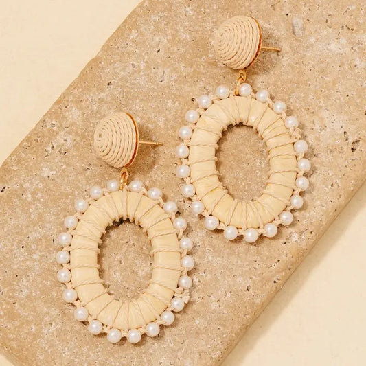 Pearl Rattan Wrap Hoop Earrings