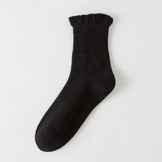 Women's Solid Ruffle Crew Socks