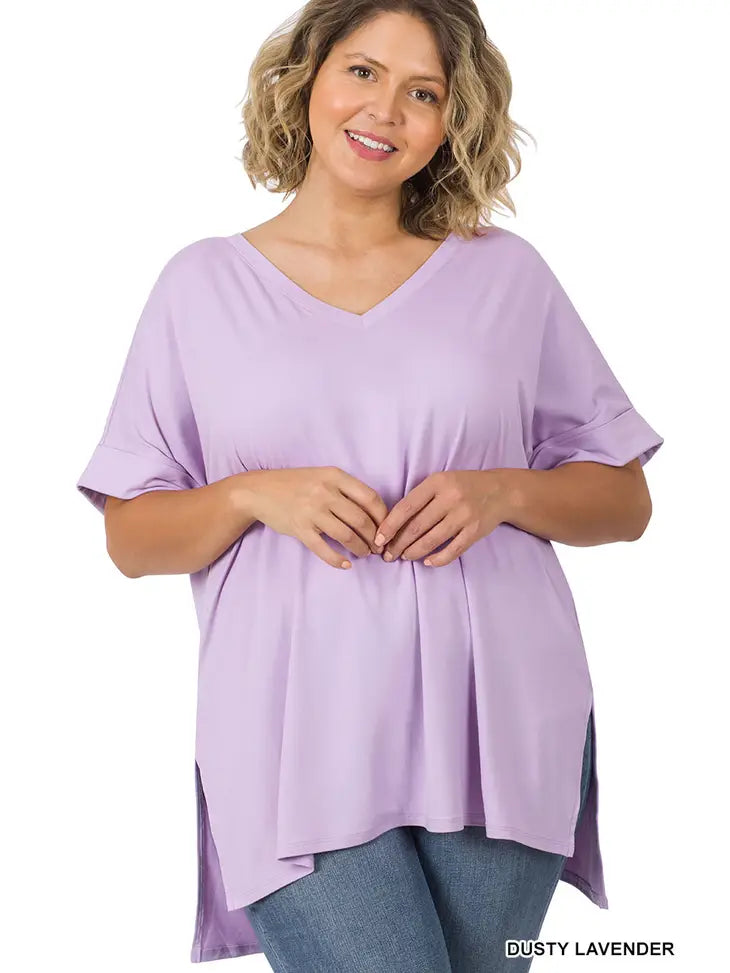 The Cali Rolled Short Sleeve Top-Plus