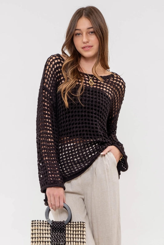 Crochet Knit Pullover Top