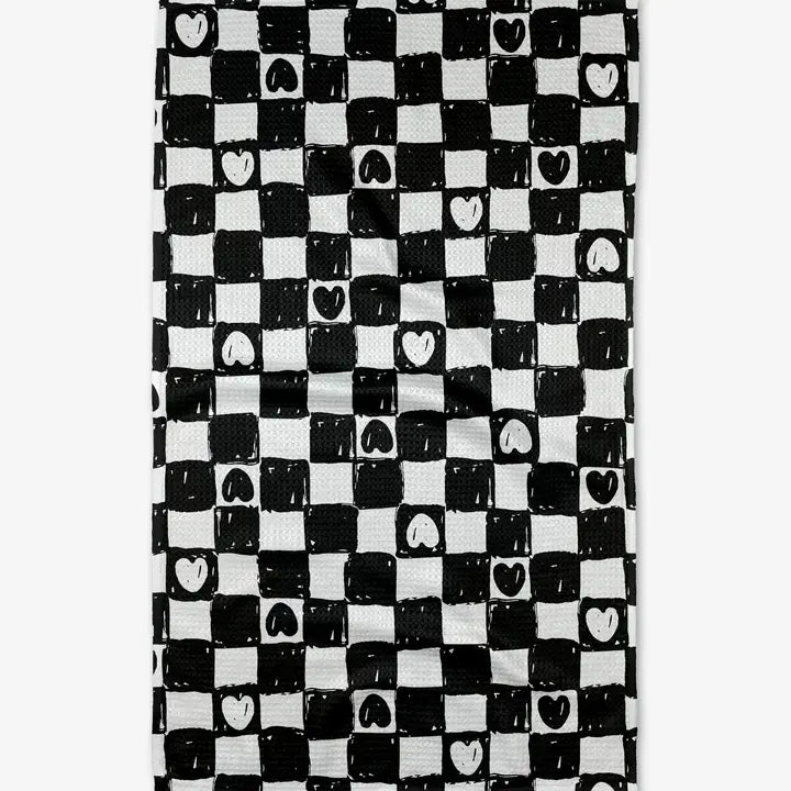 Geometry - Checkered Hearts Tea Towel
