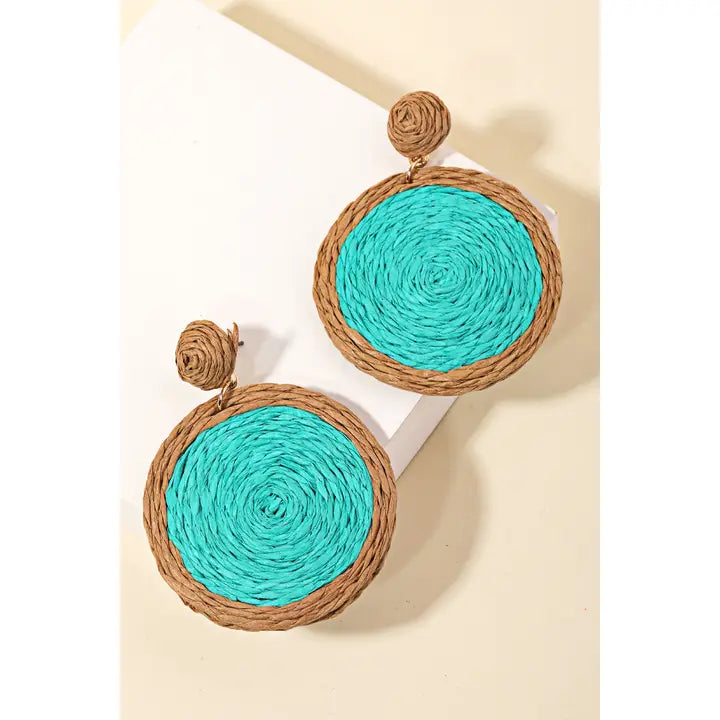 Straw Braided Circle Drop Earrings