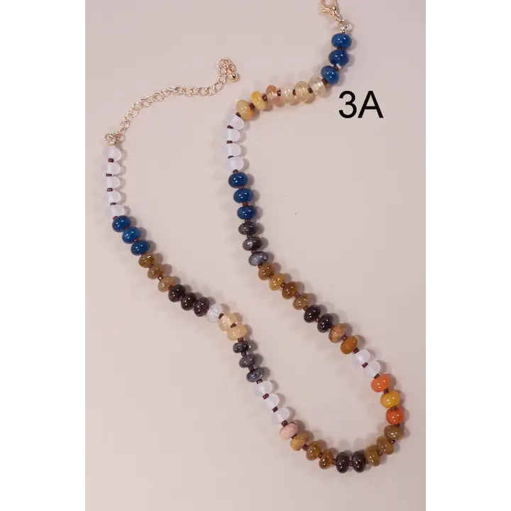 Natural Agate Glass Semi Precious Bead Necklace