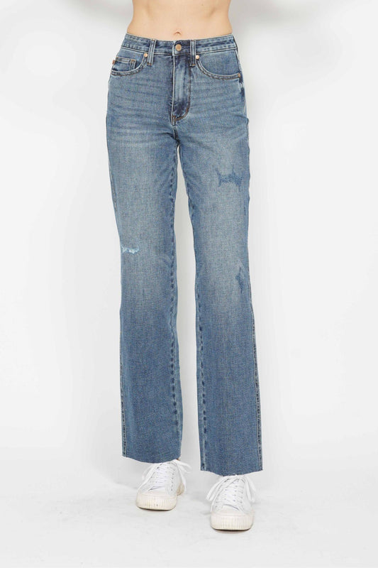 Judy Blue High Waist Straight Raw Hem Jeans