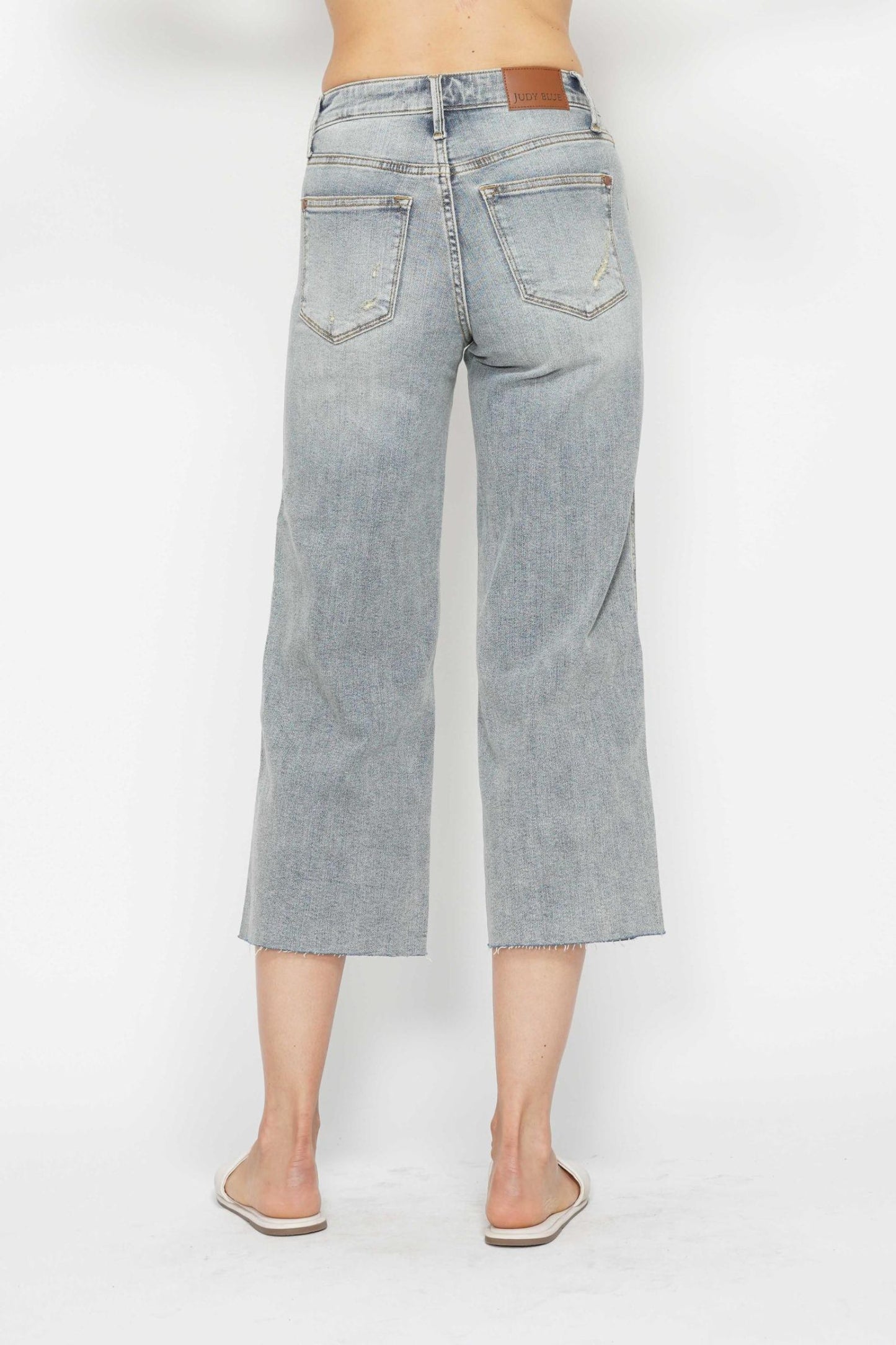 Judy Blue Mid Rise Tummy Control Raw Hem Crop Jeans