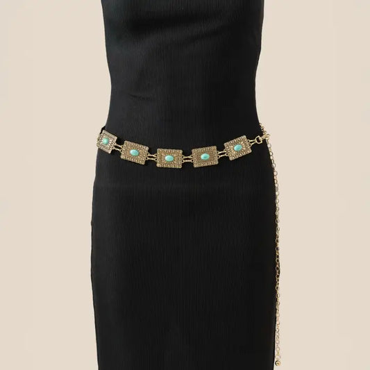 Western Style Concho Rectangle Chain Belt