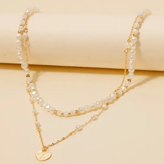 Coin Charm Pearl Beaded Layered Necklace