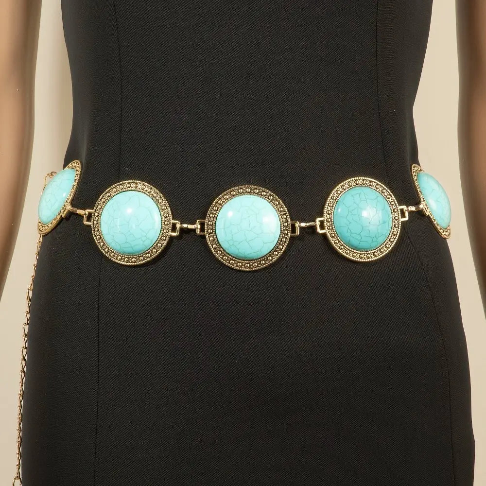Western Concho Round Turquoise Chain Belt