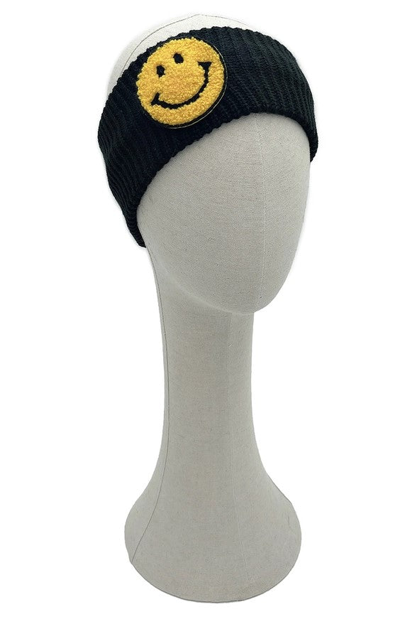 Happy Face Ribbed Knit Headband