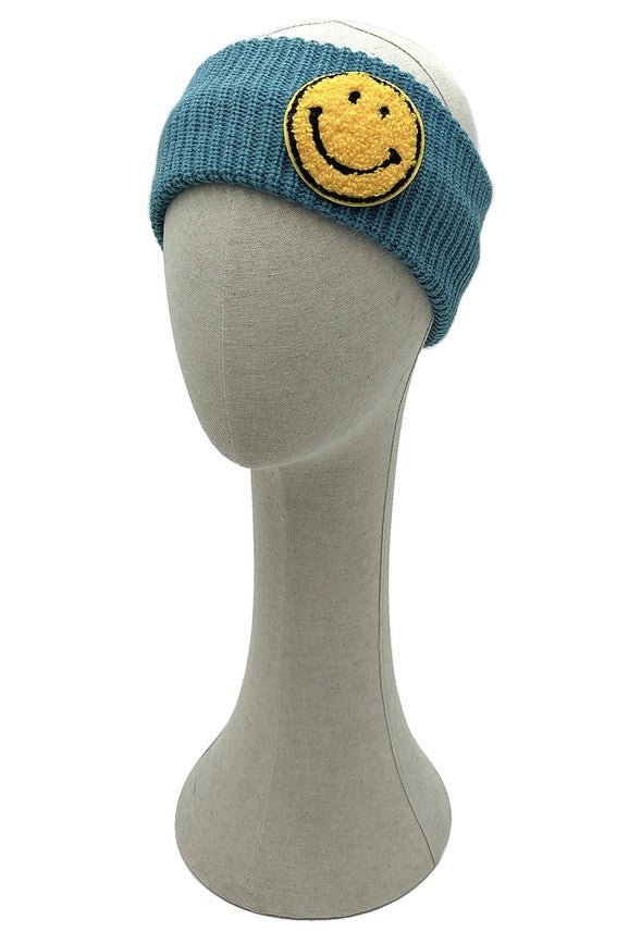 Happy Face Ribbed Knit Headband
