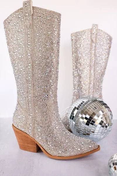 Glitzy Clear Rhinestone Boots